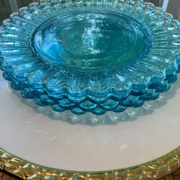 Beautiful Blue Glass Scallopped Small Plates 4 Total - Picture 2 of 6